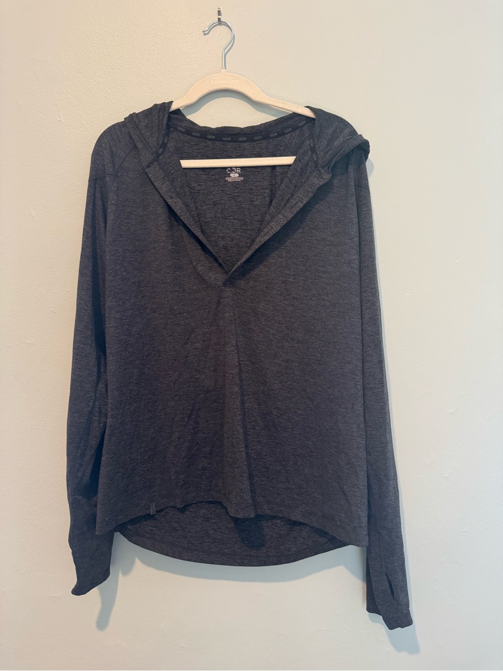 QOR Charcoal Hooded V-Neck Pullover Sweatshirt